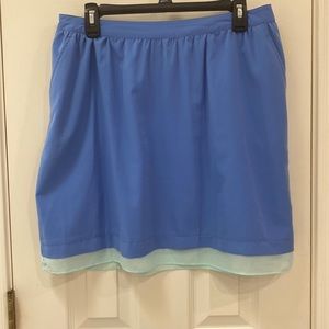 Robin’s egg blue skirt with light teal trim.